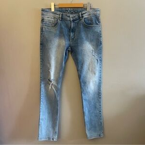 Zudio Men Light Blue Distressed Slim Fit Stretch Jeans 29” Inseam – Size 36 EUC